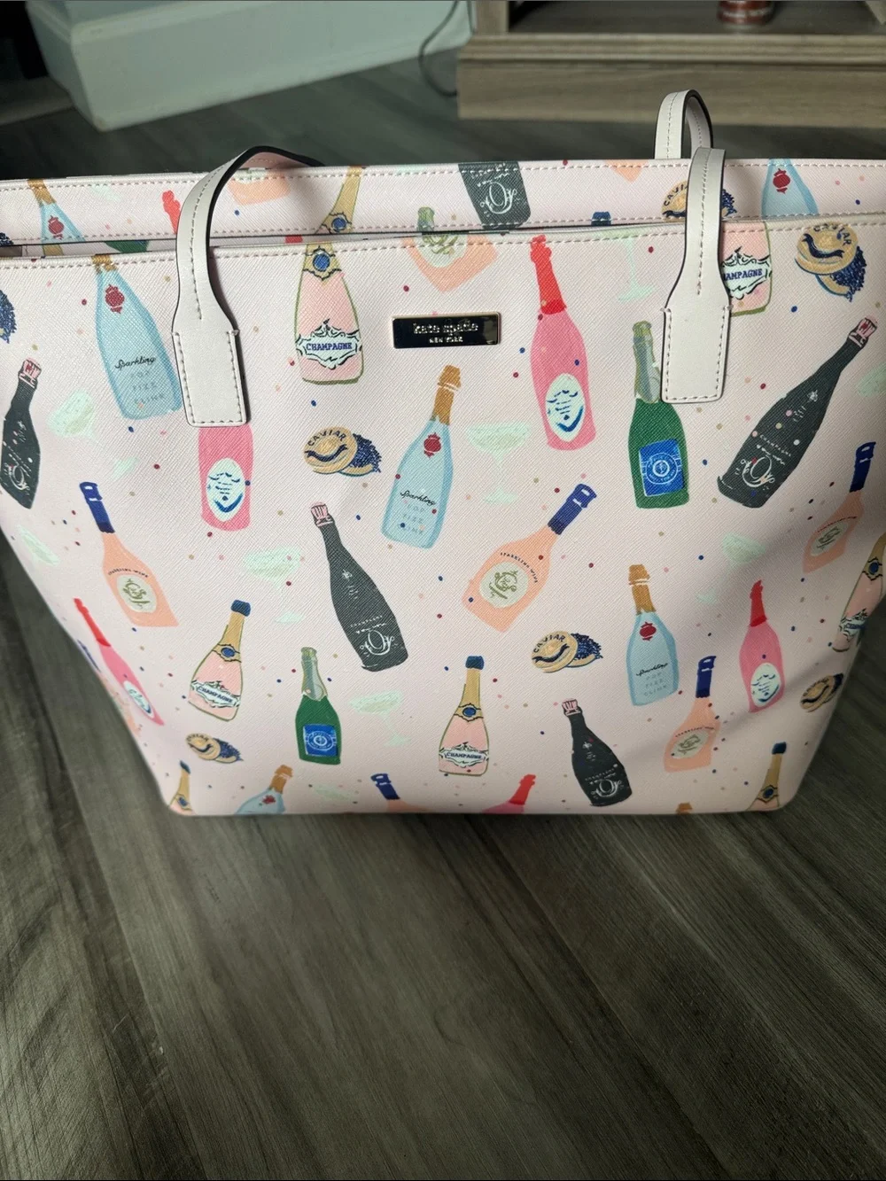 Kate Spade Shore Street Margareta tote bag purse pink champagne bottles designer